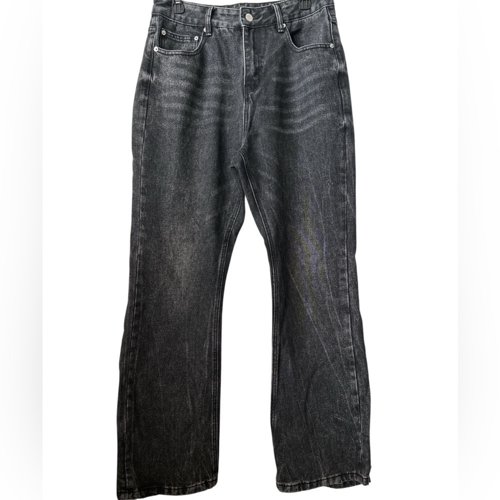 11KN Men’s Black Distressed Wide Leg Denim Jeans Size XL Unisex